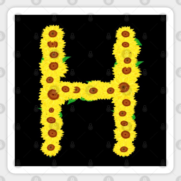 Sunflowers Initial Letter H (Black Background) Magnet by Art By LM Designs 